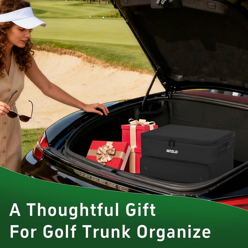 ANILD Golf Trunk Organizer, 2 Layer Golf Storage Case with Separate Ventilated Compartment for 2 Pair Shoes, for Balls, Tees, Clothes, Gloves, Accessories, Golfer Gifts - Image 2